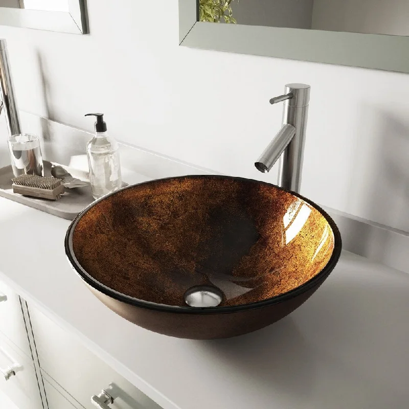 VIGO Russet Glass Vessel Bathroom Sink and Dior Vessel Faucet Set