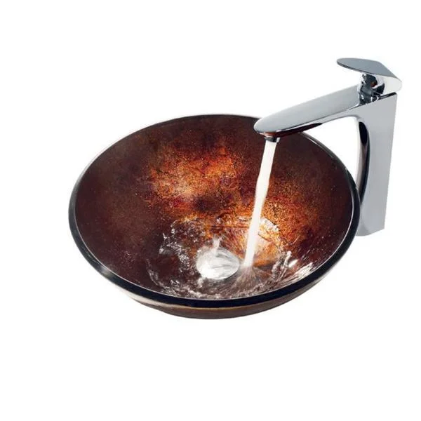 VIGO Russet Scratch-Resistant Glass Vessel Sink and Faucet Set in Chrome