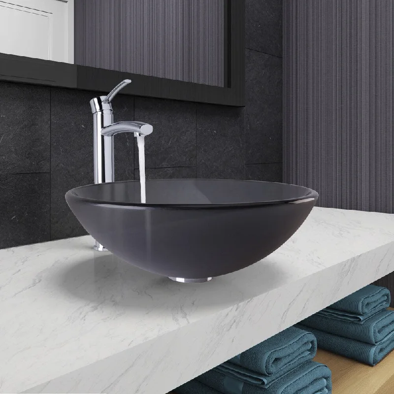 VIGO Sheer Black Frost Glass Vessel Bathroom Sink and Milo Faucet Set in Chrome Finish