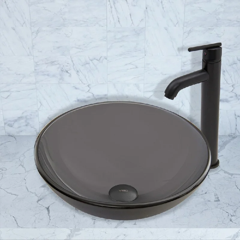 VIGO Sheer Black Frost Glass Vessel Bathroom Sink and Seville Faucet