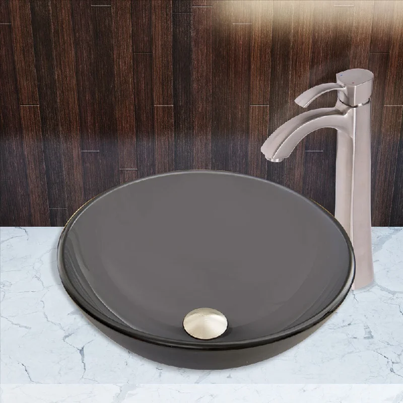 VIGO Sheer Black Frost Glass Vessel Sink and Otis Faucet Set in a Brushed Nickel Finish