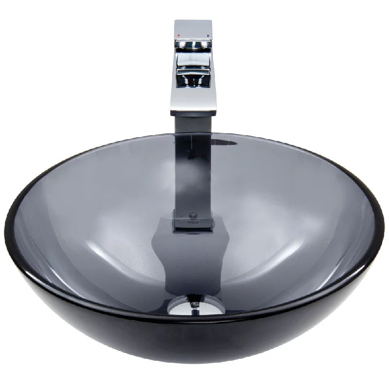 VIGO Sheer Black Glass Vessel Sink and Faucet Set in Chrome