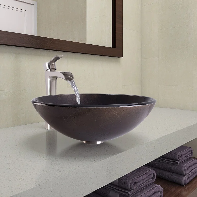 VIGO Sintra Glass Vessel Bathroom Sink and Niko Faucet Set in Brushed Nickel Finish