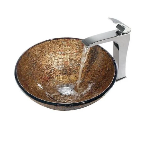 VIGO Textured Copper Glass Vessel Sink and Faucet Set in Chrome