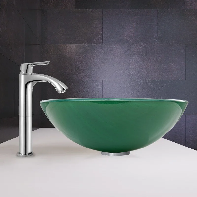 VIGO Whispering Wind Glass Vessel Sink and Linus Faucet Set in a Chrome Finish