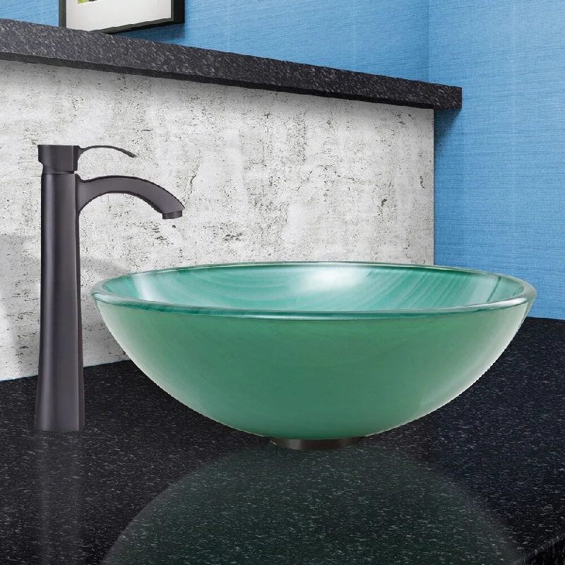 VIGO Whispering Wind Glass Vessel Sink and Otis Faucet Set in Matte Black Finish