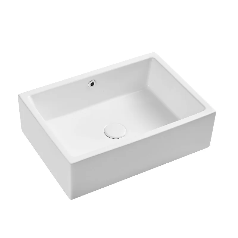 White Rectangle Bathroom Vessel Sink with Ceramic Drain And Overflow - 20.47 in. width