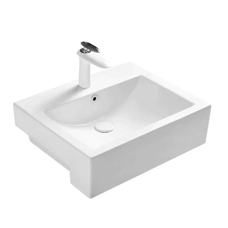 White Rectangle Bathroom Vessel Sink with Ceramic Drain And Overflow - 21.26 in. width