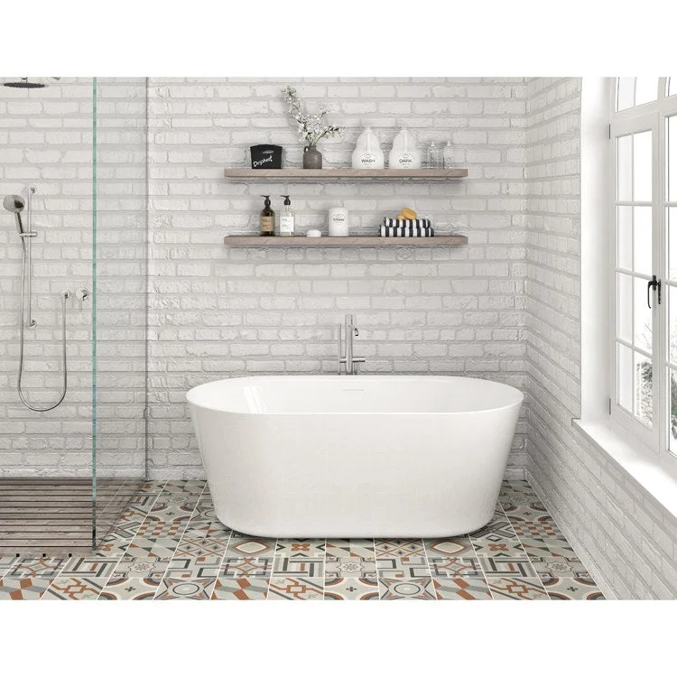 Freestanding Tub Bico 58-5/8 x 31 x 22-5/8 Inch White Center Drain Oval 64 Gallon