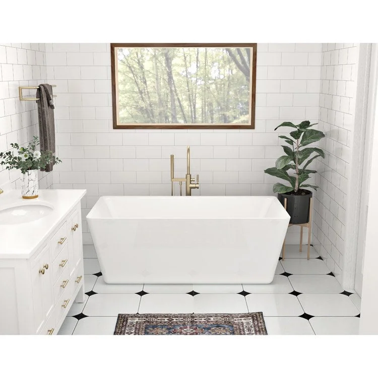 Freestanding Tub Nemi 59 x 27-1/2 x 24-1/8 Inch White Center Drain Rectangle 63 Gallon