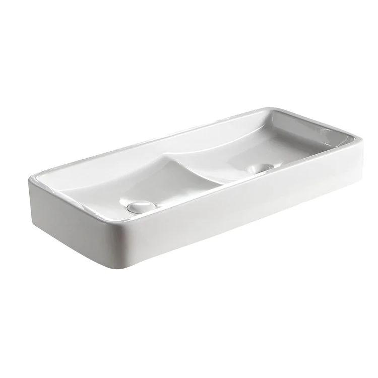 Lavatory Sink Rosalie Above Counter Double Bowl 31-1/2 Inch Rectangle White