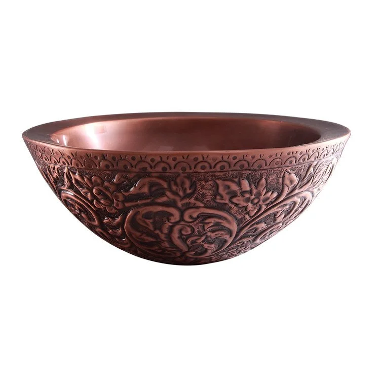 Vessel Akola Round Embossed 16 Inch Hammered Antique Copper