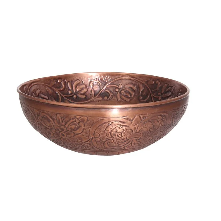 Vessel Arandas Embossed Round 15 Inch Hammered Antique Copper