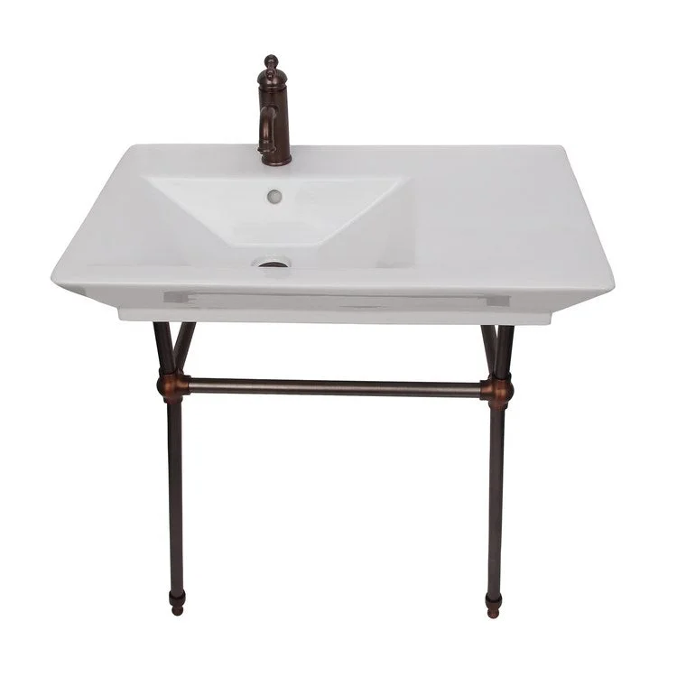 Console Sink Opulence His 31-1/2 Inch Rectangle White/Oil Rubbed Bronze 1 Hole