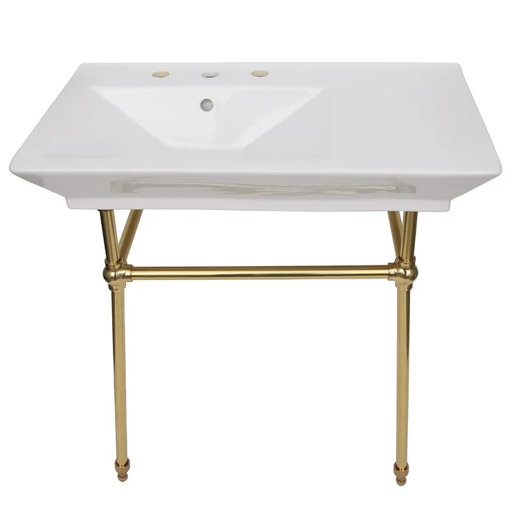 Console Sink Opulence His 31-1/2 Inch 8 Inch Spread Rectangle White/Polished Brass