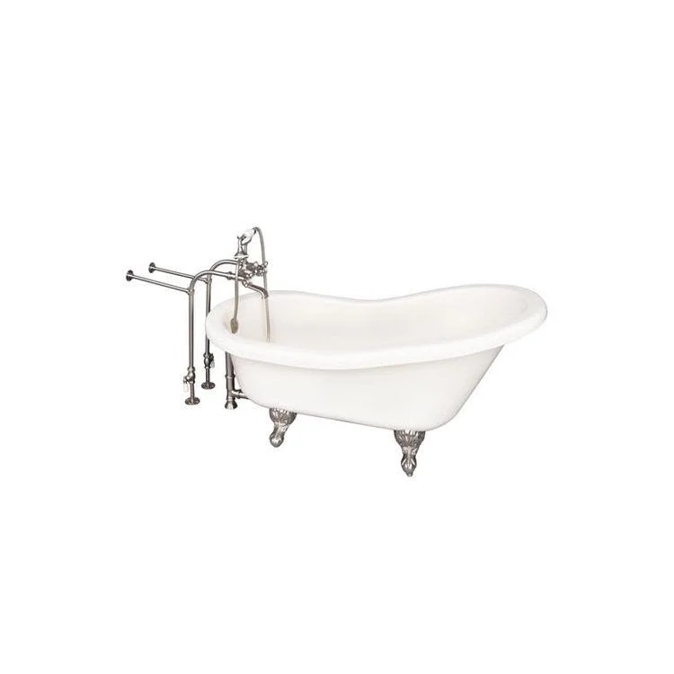 Tub Kit Fillmore 60 Inch Acrylic Bisque Kit Includes Brushed Nickel Tub Filler with Handshower Freestanding 30 Inch Tub Supplies and Tub Drain Ball and Claw Feet Elephant Spout Metal Cross Cradle Hose