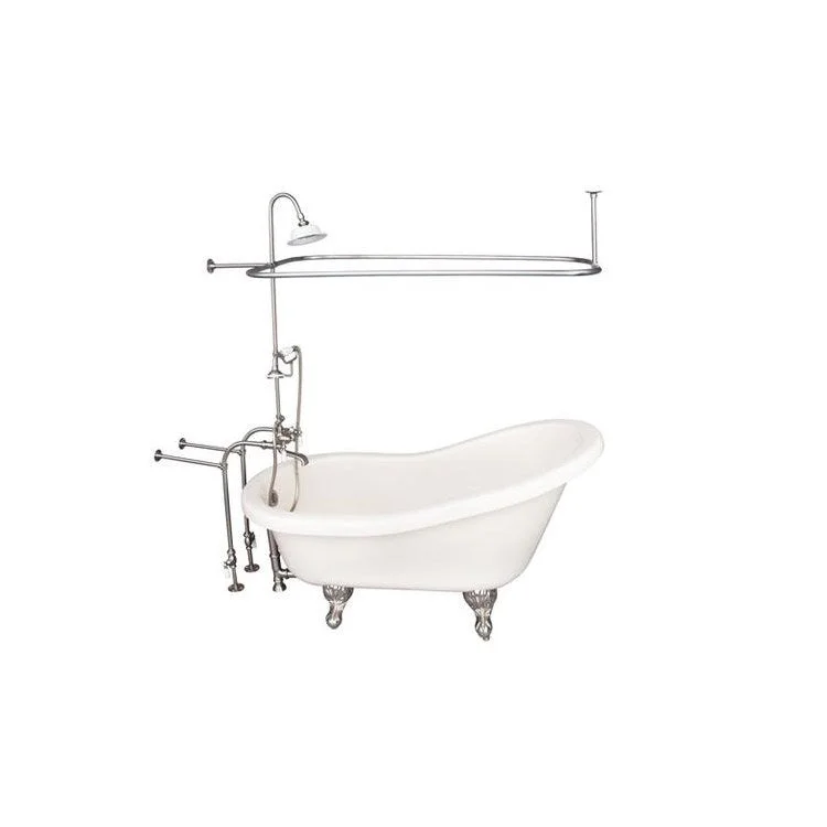 Tub Kit Fillmore 60 Inch Acrylic Bisque Kit Includes Brushed Nickel Tub Filler with Handshower 62 Inch Riser Sunflower Showerhead Rectangular Shower Ring Freestanding 30 Inch Tub Supplies Tub Drain Ball Claw Feet Elephant Spout Porcelain Lever Cradle Hose