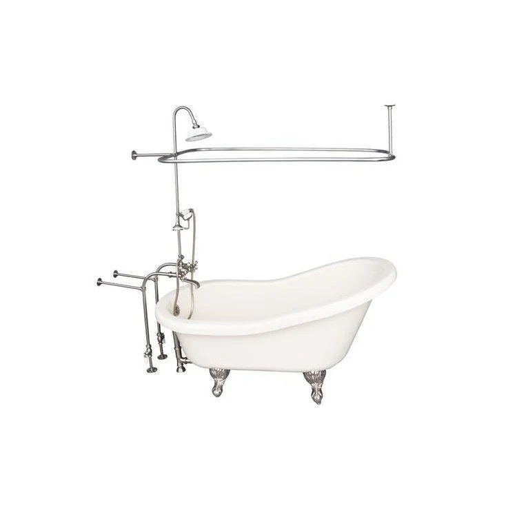 Tub Kit Fillmore 60 Inch Acrylic Bisque Kit Includes Brushed Nickel Tub Filler with Handshower 62 Inch Riser Sunflower Showerhead Rectangular Shower Ring Freestanding 30 Inch Tub Supplies Tub Drain Ball and Claw Feet Elephant Spout Metal Cross Cradle Hose