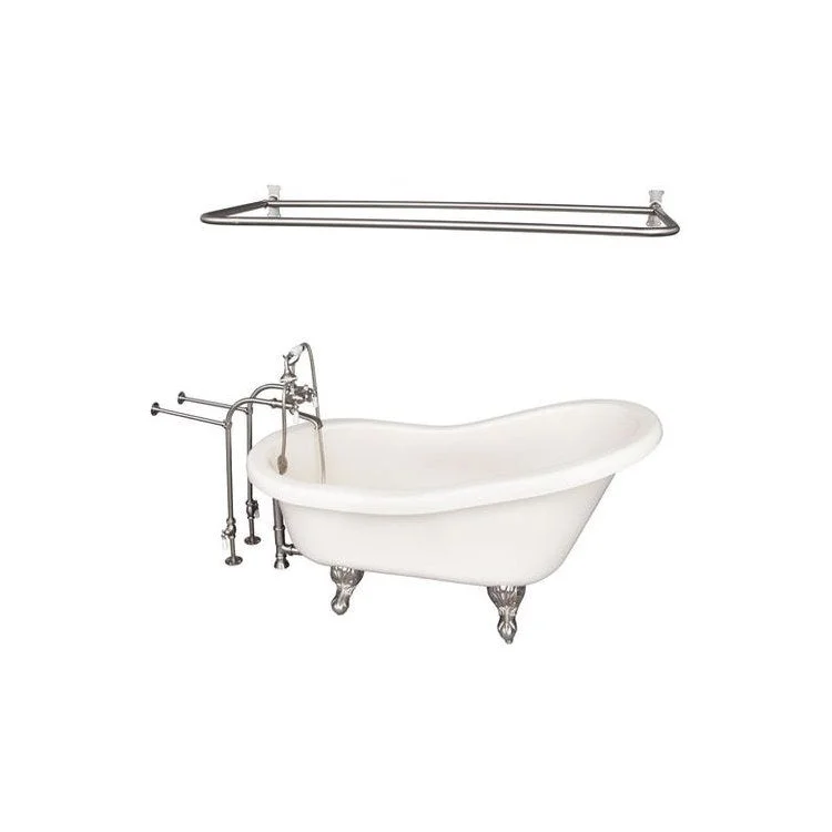 Tub Kit Fillmore 60 Inch Acrylic Bisque Kit Includes Brushed Nickel Tub Filler with Handshower 54 Inch D Shower Rod Rectangular Shower Ring Freestanding 30 Inch Tub Supplies and Tub Drain Ball and Claw Feet Elephant Spout Porcelain Lever Cradle Hose