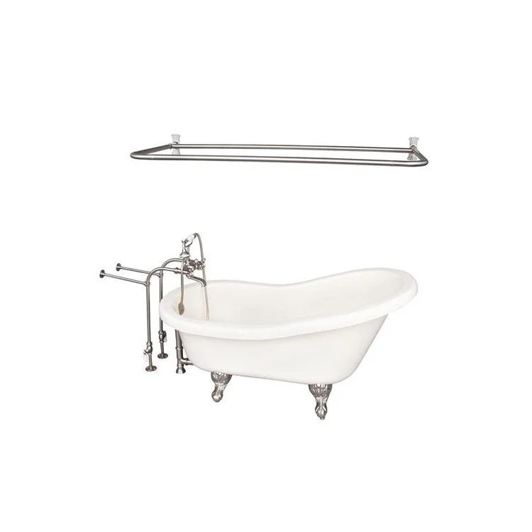 Tub Kit Fillmore 60 Inch Acrylic Bisque Kit Includes Brushed Nickel Tub Filler with Handshower 54 Inch D Shower Rod Rectangular Shower Ring Freestanding 30 Inch Tub Supplies and Tub Drain Ball and Claw Feet Elephant Spout Cross Cradle Hose