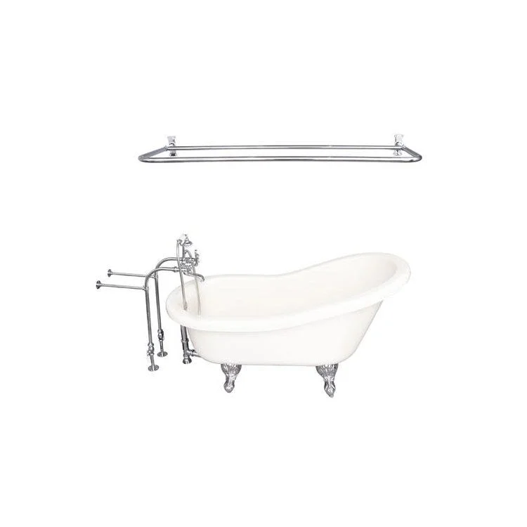 Tub Kit Fillmore 60 Inch Acrylic Bisque Kit Includes Polished Chrome Tub Filler with Handshower 54 Inch D Shower Rod Rectangular Shower Ring Freestanding 30 Inch Tub Supplies and Tub Drain Ball and Claw Feet Elephant Spout Metal Cross Cradle Hose