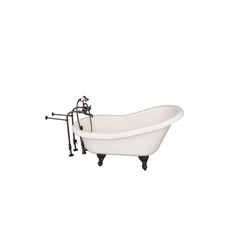 Tub Kit Estelle 60 Inch Acrylic Bisque Kit Includes Oil Rubbed Bronze Tub Filler with Handshower Freestanding 30 Inch Tub Supplies and Tub Drain Ball and Claw Feet Elephant Spout Metal Cross Cradle Hose