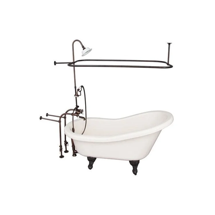 Tub Kit Fillmore 60 Inch Bisque Kit Includes Oil Rubbed Bronze Tub Filler with Handshower 62 Inch Riser Sunflower Showerhead Rectangular Shower Ring Freestanding 30 Inch Tub Supplies Tub Drain Ball and Claw Feet Elephant Spout Porcelain Lever Cradle Hose