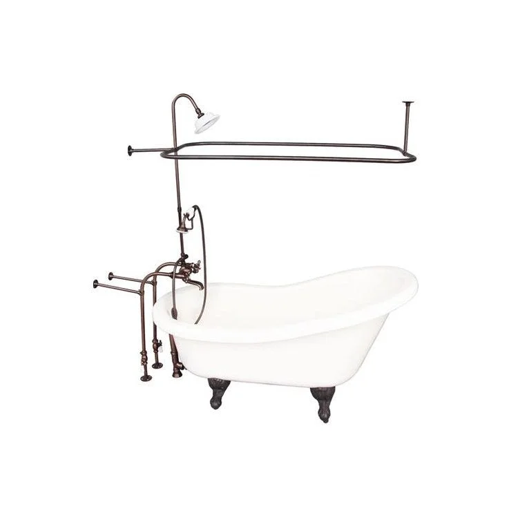 Tub Kit Fillmore 60 Inch Acrylic Bisque Kit Includes Oil Rubbed Bronze Tub Filler with Handshower 62 Inch Riser Sunflower Showerhead Rectangular Shower Ring Freestanding 30 Inch Tub Supplies and Tub Drain Ball Claw Feet Elephant Spout Cross Cradle Hose