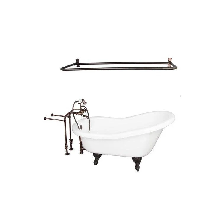 Tub Kit Fillmore 60 Inch Acrylic White Kit Includes Oil Rubbed Bronze Tub Filler with Handshower 54 Inch D Shower Rod Rectangular Shower Ring Freestanding 30 Inch Tub Supplies and Tub Drain Ball and Claw Feet Elephant Spout Porcelain Lever Cradle Hose