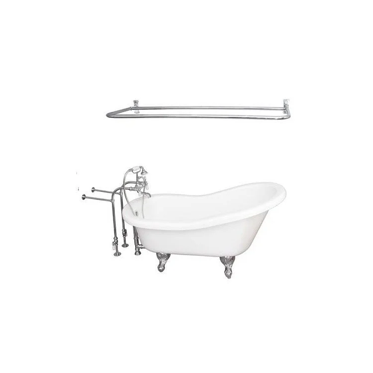 Tub Kit Isadora 67 Inch Acrylic White Kit Includes Polished Chrome Tub Filler with Telephone Handshower 54 Inch D Shower Rod Freestanding 30 Inch Tub Supplies and Tub Drain Ball and Claw Feet Elephant Spout Porcelain Lever Cradle Hose