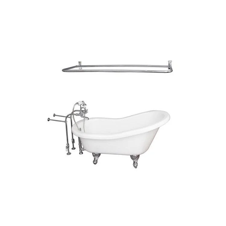 Tub Kit Isadora 67 Inch Acrylic White Kit Includes Polished Chrome Tub Filler with Telephone Handshower 54 Inch D Shower Rod Freestanding 30 Inch Tub Supplies and Tub Drain Ball and Claw Feet Elephant Spout Metal Cross Cradle Hose