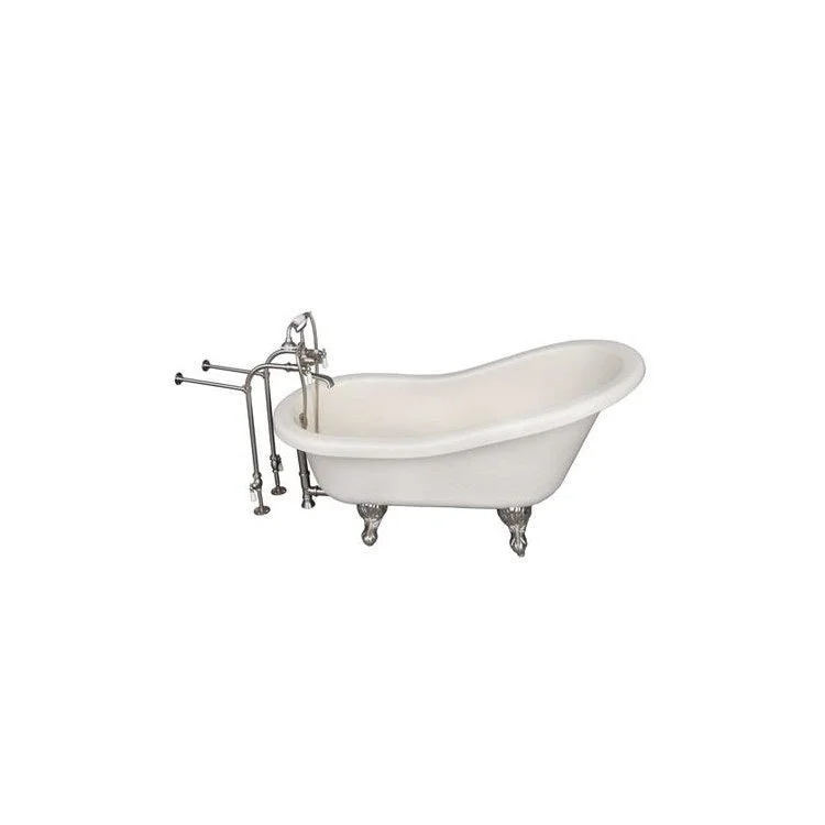 Tub Kit Estelle 60 Inch Acrylic Bisque Kit Includes Brushed Nickel Tub Filler with Handshower 30 Inch Freestanding Tub Supplies and Tub Drain Ball and Claw Feet Elephant Spout Porcelain Lever Cradle Hose