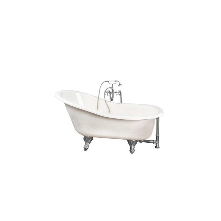 Tub Kit Estelle 60 Inch Acrylic Bisque Kit Includes Polished Chrome Tub Filler with Handshower 30 Inch Freestanding Tub Supplies and Tub Drain Ball and Claw Feet Elephant Spout Metal Cross Cradle Hose