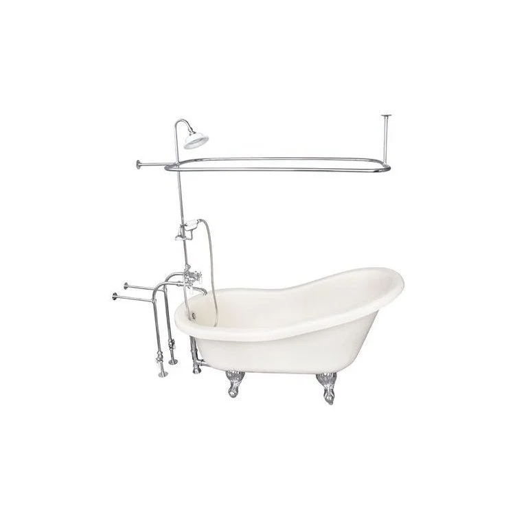 Tub Kit Estelle 60 Inch Acrylic Bisque Kit Includes Polished Chrome Tub Filler with Handshower 62 Inch Riser Sunflower Showerhead Rectangular Shower Ring 30 Inch Freestanding Tub Supplies Tub Drain Ball Claw Feet Elephant Spout Porcelain Lever Cradle Hose