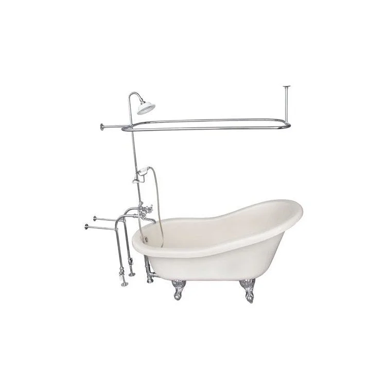 Tub Kit Estelle 60 Inch Acrylic Bisque Kit Includes Polished Chrome Tub Filler with Handshower 62 Inch Riser Sunflower Showerhead Rectangular Shower Ring 30 Inch Freestanding Tub Supplies and Tub Drain Ball and Claw Feet Elephant Spout Cross Cradle Hose