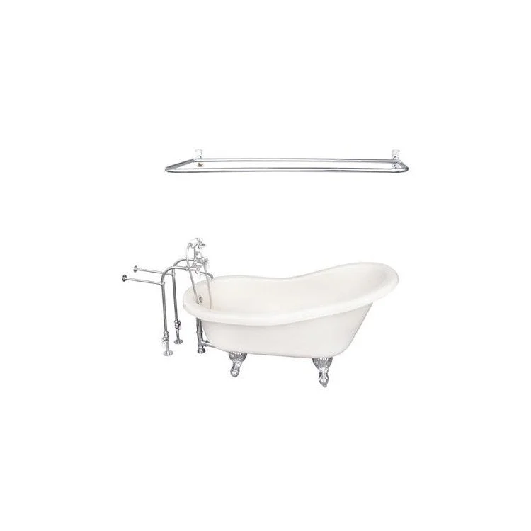 Tub Kit Estelle 60 Inch Acrylic Bisque Kit Includes Polished Chrome Tub Filler with Handshower Rectangular Shower Ring 30 Inch Freestanding Tub Supplies and Tub Drain Ball and Claw Feet Elephant Spout Porcelain Lever Cradle Hose