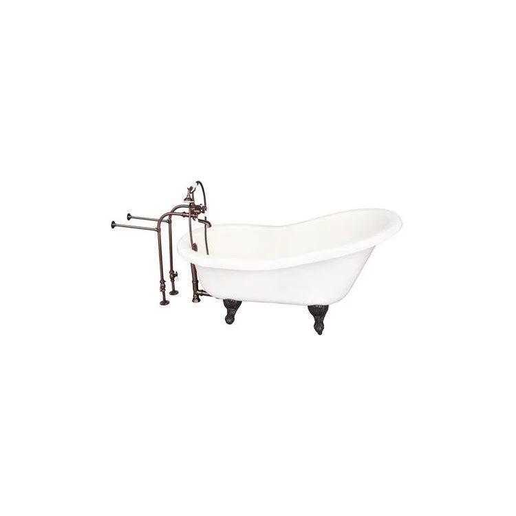 Tub Kit Estelle 60 Inch Acrylic Bisque Kit Includes Oil Rubbed Bronze Tub Filler with Handshower 30 Inch Freestanding Tub Supplies and Tub Drain Ball and Claw Feet Elephant Spout Porcelain Lever Cradle Hose