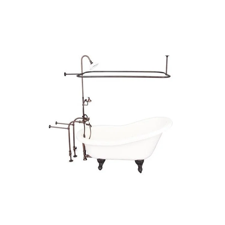 Tub Kit Estelle 60 Inch Acrylic Bisque Kit Includes Oil Rubbed Bronze Tub Filler Handshower 62 Inch Riser Sunflower Showerhead Rectangular Shower Ring 30 Inch Freestanding Tub Supplies Tub Drain Ball Claw Feet Elephant Spout Porcelain Lever Cradle Hose