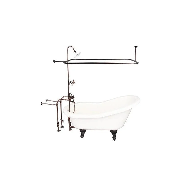 Tub Kit Estelle 60 Inch Acrylic Bisque Kit Includes Oil Rubbed Bronze Tub Filler with Handshower 62 Inch Riser Sunflower Showerhead Rectangular Shower Ring 30 Inch Freestanding Tub Supplies and Tub Drain Ball and Claw Feet Elephant Spout Cross Cradle Hose