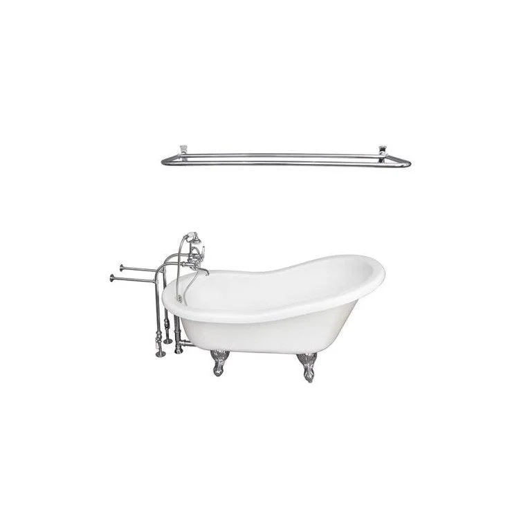 Tub Kit Imogene 67 Inch Acrylic White Kit Includes Polished Chrome Tub Filler with Handshower 54 Inch D Shower Rod 30 Inch Freestanding Tub Supplies and Tub Drain Ball and Claw Feet Elephant Spout Metal Cross Cradle Hose