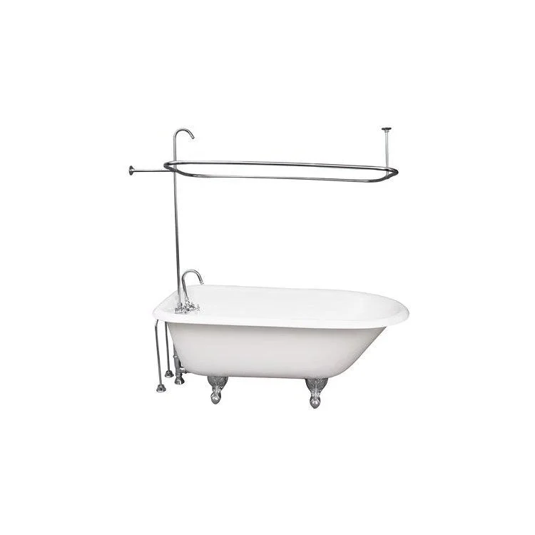 Tub Kit Bartlett 60 Inch White Kit Includes Polished Chrome Tub Filler 62 Inch Riser Rectangular Shower Ring 24 Inch Double Offset Tub Supplies and Tub Drain Non-Skid Strips Ball and Claw Feet Gooseneck Spout Porcelain Lever 48 Inch Rectangular Shower Rod