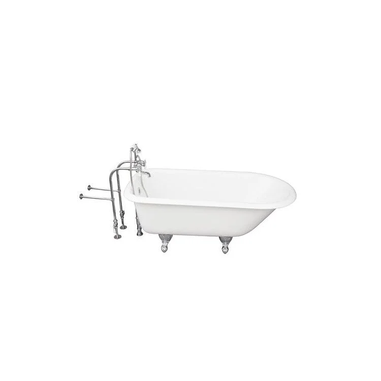 Tub Kit Bartlett 60 Inch Cast Iron White Kit Includes Polished Chrome Tub Filler with Handshower 30 Inch Freestanding Tub Supplies and Tub Drain Non-Skid Strips Ball and Claw Feet Elephant Spout Porcelain Lever Cradle Hose