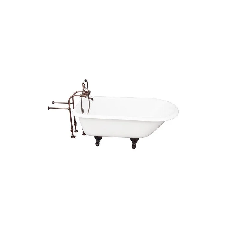 Tub Kit Cadmus 67 Inch Cast Iron White Kit Includes Oil Rubbed Bronze Tub Filler with Handshower 30 Inch Freestanding Tub Supplies and Tub Drain Non-Skid Strips Ball and Claw Feet Elephant Spout Porcelain Lever Cradle Hose