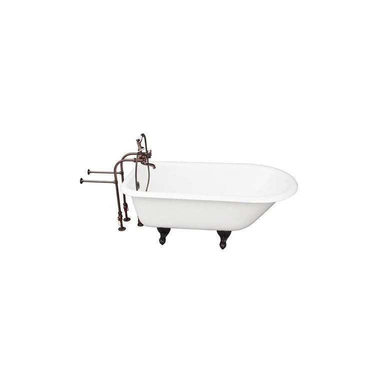 Tub Kit Cadmus 67 Inch Cast Iron White Kit Includes Oil Rubbed Bronze Tub Filler with Handshower 30 Inch Freestanding Tub Supplies and Tub Drain Non-Skid Strips Ball and Claw Feet Elephant Spout Metal Cross Cradle Hose