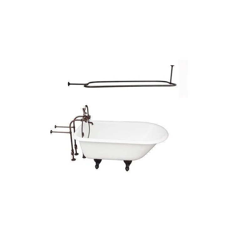 Tub Kit Brocton 67 Inch Cast Iron White Kit Includes Oil Rubbed Bronze Tub Filler 48 Inch Rectangular Shower Rod 30 Inch Freestanding Tub Supplies and Tub Drain Non-Skid Strips Ball and Claw Feet Elephant Spout Porcelain Lever Cradle Hose