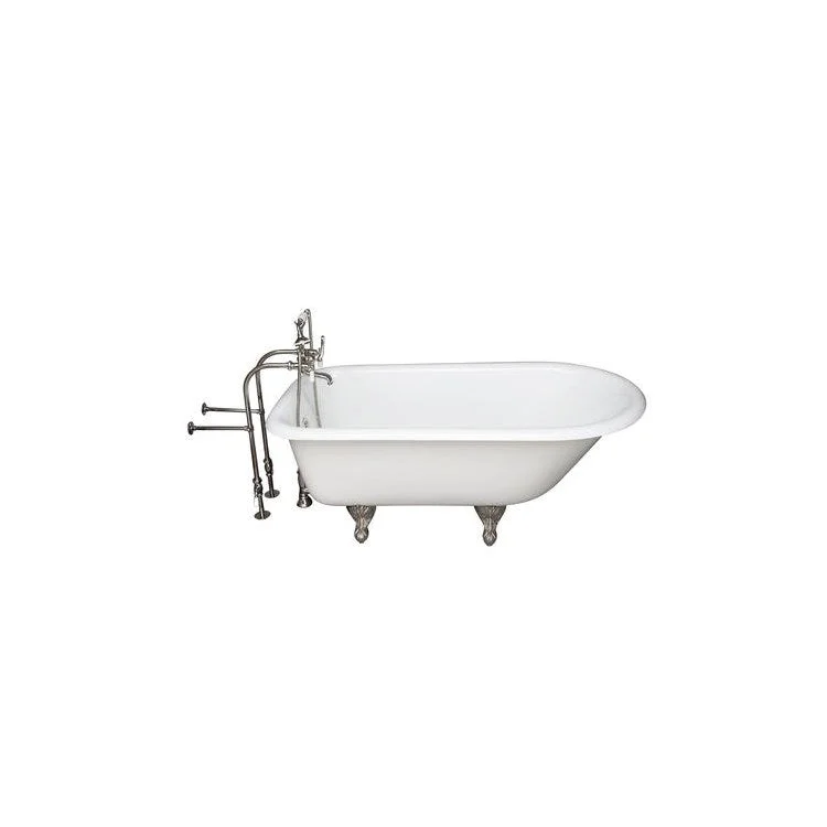 Tub Kit Brocton 68 Inch Cast Iron White Kit Includes Polished Nickel Tub Filler 30 Inch Freestanding Tub Supplies and Tub Drain Non-Skid Strips Ball and Claw Feet Elephant Spout Porcelain Lever Cradle Hose