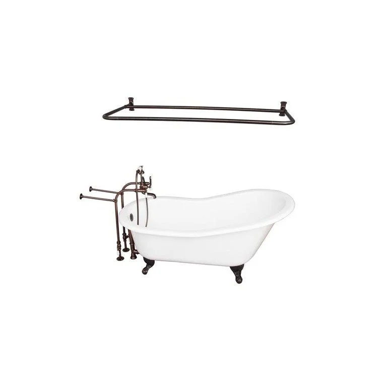 Tub Kit Griffin 60 Inch Cast Iron White Kit Includes Oil Rubbed Bronze Brushed Nickel Tub Filler with Handshower Shower Rod 30 Inch Freestanding Bath Supplies and Tub Drain Non-Skid Strips Ball and Claw Feet Elephant Spout Porcelain Lever Cradle Hose