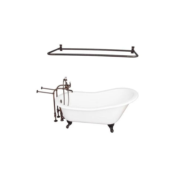 Tub Kit Griffin 60 Inch Cast Iron White Kit Includes Oil Rubbed Bronze Brushed Nickel Tub Filler with Handshower Shower Rod 30 Inch Freestanding Bath Supplies and Tub Drain Non-Skid Strips Ball and Claw Feet Elephant Spout Metal Cross Cradle Hose