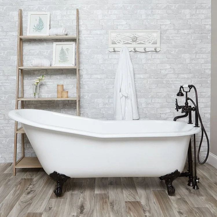 Freestanding Tub Victorian 54 x 30 x 30 Inch No Drilling Slipper Tub End White/Polished Nickel Oval