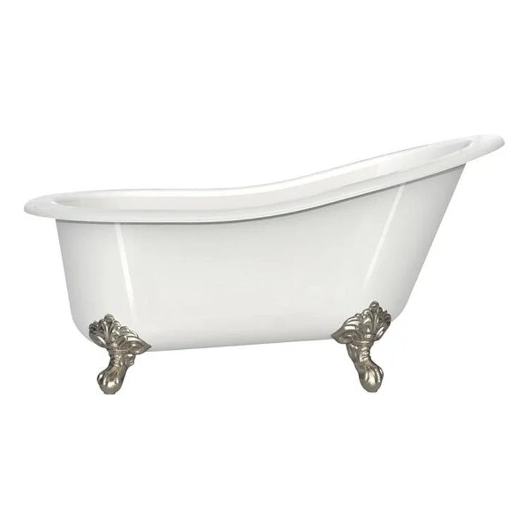 Freestanding Tub Shropshire 61 x 30 Inch Overflow Rear Drain Standard White Gloss/Brushed Nickel Curved